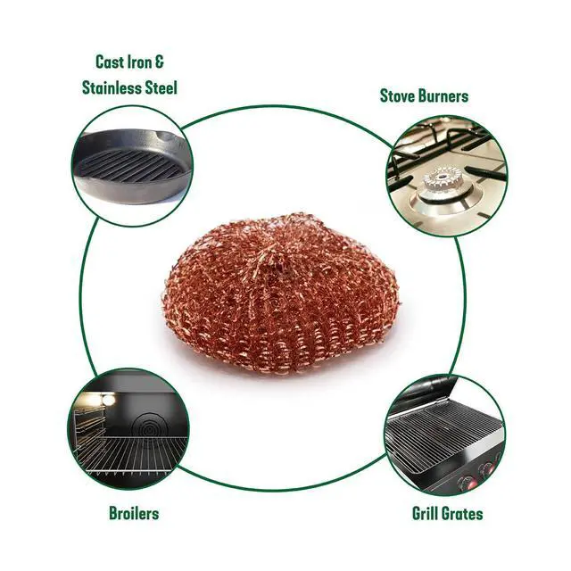 Alt view image 3 of 5 - Heavy-Duty Copper Coated Scrubbers - Premium Scrub Sponges for Cast Iron Pans, Stainless Steel Cookware, Oven Racks, and Grills, 4 Pack
