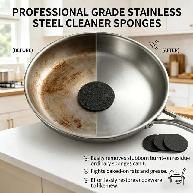 Alt view image 3 of 7 - 3Pcs Steeli Sponge, Steel Sponge for Stainless Steel Pans, Non-Scratch Heavy Duty Kitchen Sponge, Durable Stainless Steel Surface Cleaning Tool