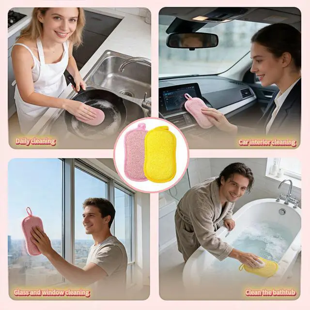Alt view image 6 of 7 - Dual-Sided Kitchen Scrubbing Sponges, Heavy Duty Non-Scratch Cleaning Sponges, Extra Thick Dual-Sided Sponge with Hooks Lint-Free & Durable for Pots, Pans, Glass, Stainless Steel & Grills