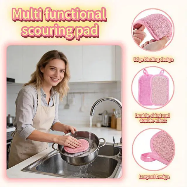 Alt view image 7 of 7 - Dual-Sided Kitchen Scrubbing Sponges, Heavy Duty Non-Scratch Cleaning Sponges, Extra Thick Dual-Sided Sponge with Hooks Lint-Free & Durable for Pots, Pans, Glass, Stainless Steel & Grills