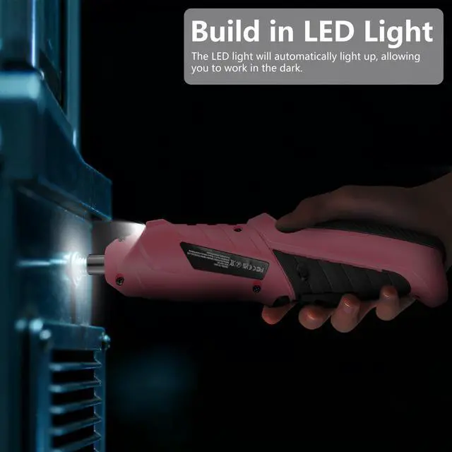Alt view image 6 of 7 - Cordless Electric Screwdriver Set 3.6V Rechargeable Small Power Drill, 3Nm Screw Gun with 2 Position Handle, LED Light, 14 in 1 Driver Bit Set, Pink & Black