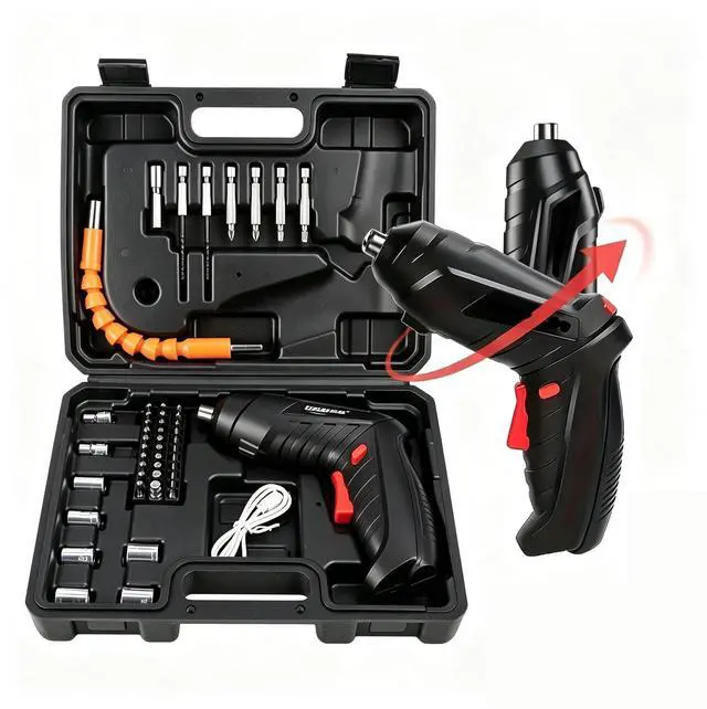 Main image of Cordless Power Screwdriver, Electric Screwdriver Rechargeable Set, 47pcs Bits in Carrying Case Pivoting Handle and LED Lights, Small Drills Cordless