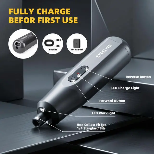 Alt view image 2 of 7 - Electric Screwdriver Set, 35 in 1 Cordless Lithium Kit, 250 RPM, 210 N·m Torque, USB Rechargeable,Power Tool for Home Repair, Furniture Assembly, DIY Projects