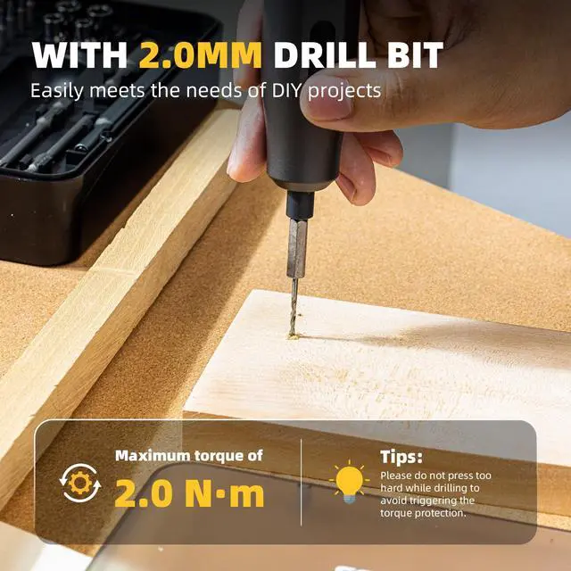 Alt view image 4 of 7 - Electric Screwdriver Set, 35 in 1 Cordless Lithium Kit, 250 RPM, 210 N·m Torque, USB Rechargeable,Power Tool for Home Repair, Furniture Assembly, DIY Projects