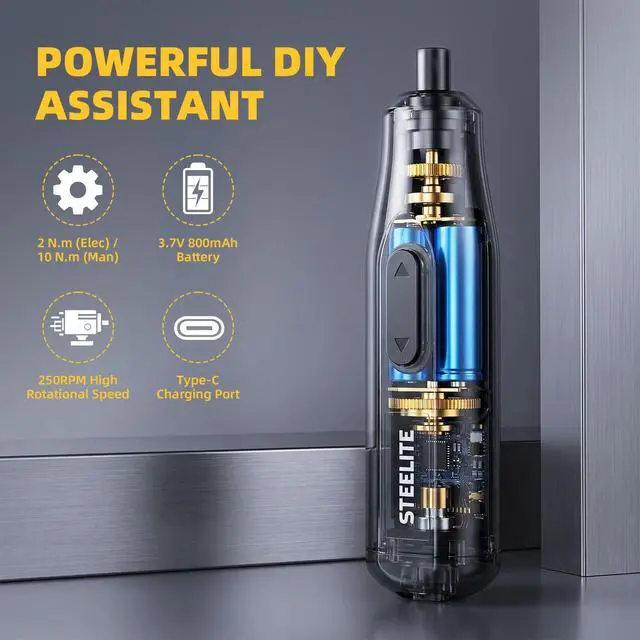 Alt view image 7 of 7 - Electric Screwdriver Set, 35 in 1 Cordless Lithium Kit, 250 RPM, 210 N·m Torque, USB Rechargeable,Power Tool for Home Repair, Furniture Assembly, DIY Projects