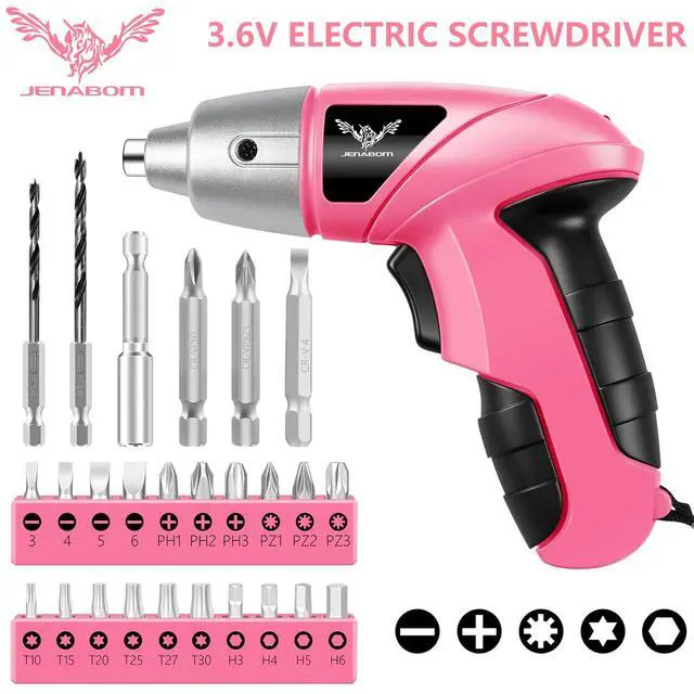 Alt view image 2 of 7 - Cordless Electric Screwdriver, 3.6V Rechargeable Power Screwdriver with 26pcs Driver Bit, Ideal for Small Projects, Home DIY&Women, Pink