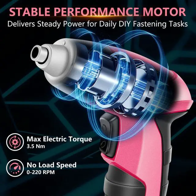 Alt view image 5 of 7 - Cordless Electric Screwdriver, 3.6V Rechargeable Power Screwdriver with 26pcs Driver Bit, Ideal for Small Projects, Home DIY&Women, Pink