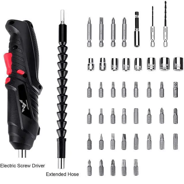 Alt view image 2 of 6 - Electric Screwdriver, 3.6V Cordless, 44pcs Screwdriver Bit Set, Front LED Light, Flexible Shaft, Micro USB, Carrying Case, Ideal for Home Improvement & Furniture Assembly