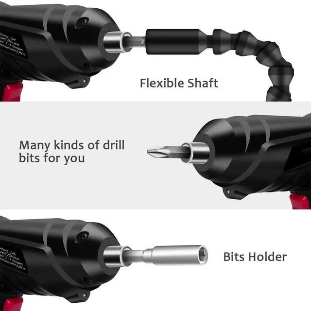 Alt view image 6 of 6 - Electric Screwdriver, 3.6V Cordless, 44pcs Screwdriver Bit Set, Front LED Light, Flexible Shaft, Micro USB, Carrying Case, Ideal for Home Improvement & Furniture Assembly