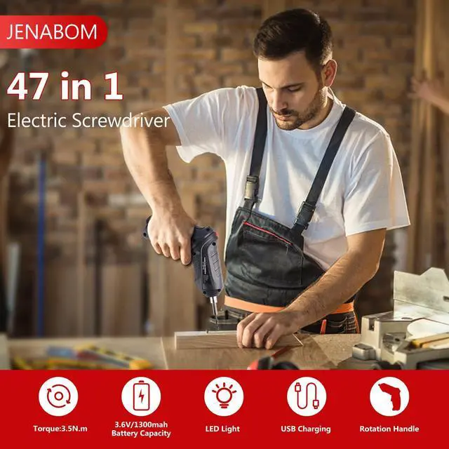 Alt view image 7 of 7 - Cordless Electric Screwdriver Set, 47 in 1 Rechargeable, 3.6V, 3.5N·m Max Torque, USB Power Rechargeable Screwdriver with 44pcs Driver Bits, Ideal for Small Projects