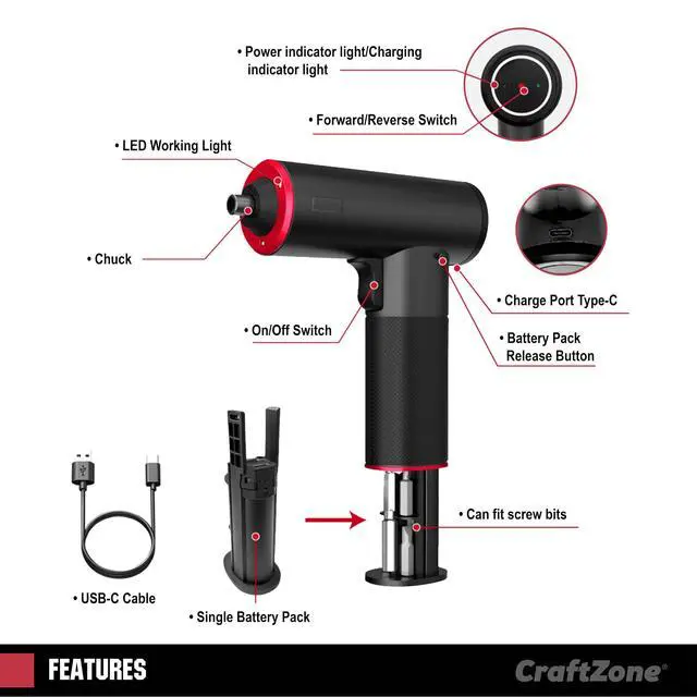 Alt view image 2 of 7 - Electric Cordless Battery Operated Screwdriver Set | 4V Rechargeable Screwdriver Kit with 12 Drill Bits | LED Light & Separable Battery Pack with USB Charging Cable for Home|DIY|Repair