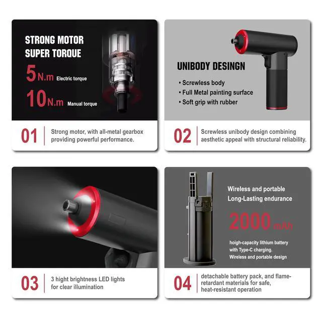 Alt view image 7 of 7 - Electric Cordless Battery Operated Screwdriver Set | 4V Rechargeable Screwdriver Kit with 12 Drill Bits | LED Light & Separable Battery Pack with USB Charging Cable for Home|DIY|Repair