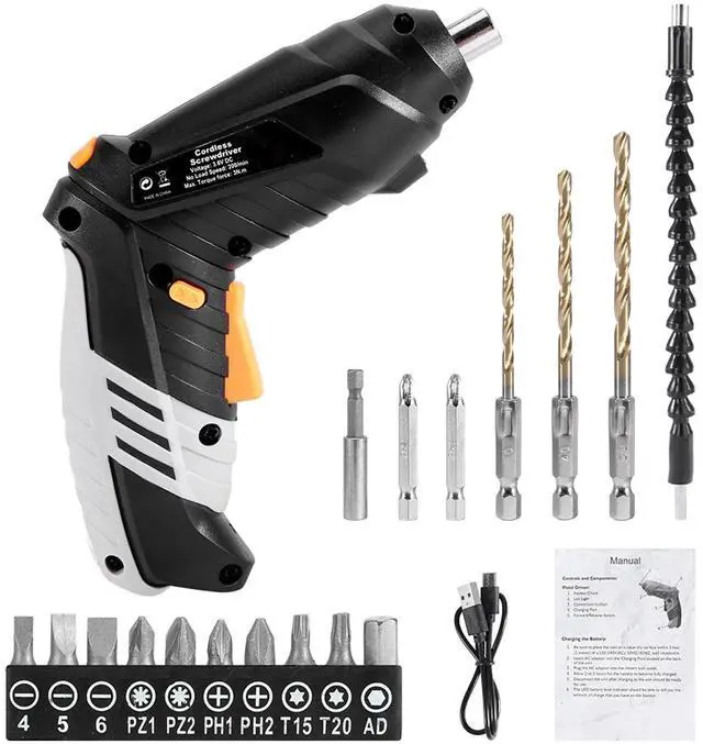 Main image of Cordless Electric Screwdriver Set, 3.6V 1300mAh Mini Power Screwdriver, USB Rechargeable Built-in LED Light & Flexible Shaft, 17pcs Hand Tool Kit for Small Repairs & DIY(black)