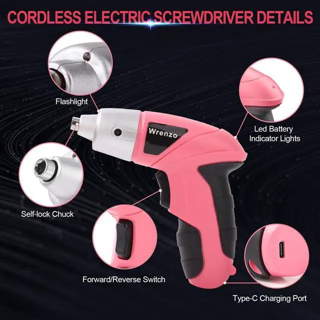 Alt view image 3 of 7 - Electric Screwdriver 28pc 3.6V Pink USB Small Power Screwdriver Set. Cordless & Rechargeable with Driver Bit Set