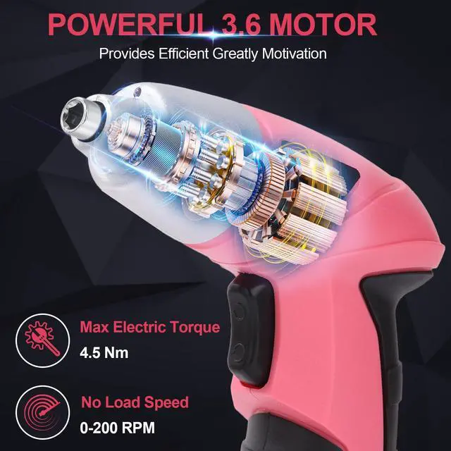 Alt view image 2 of 7 - Electric Screwdriver 28pc 3.6V Pink USB Small Power Screwdriver Set. Cordless & Rechargeable with Driver Bit Set