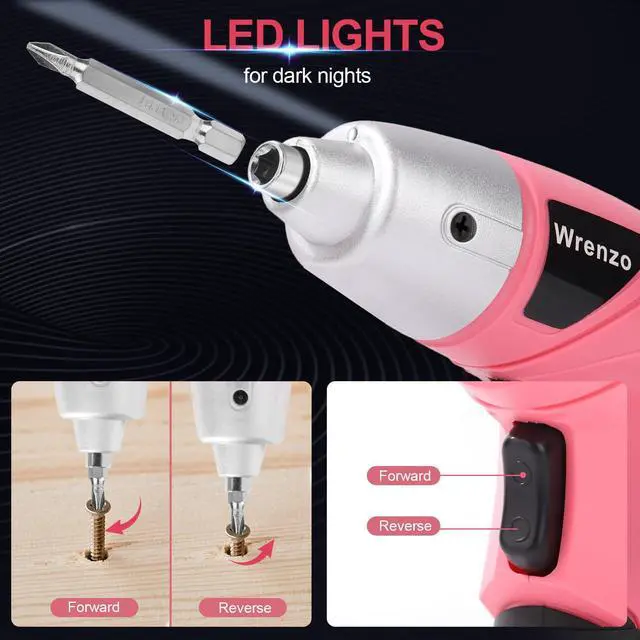 Alt view image 4 of 7 - Electric Screwdriver 28pc 3.6V Pink USB Small Power Screwdriver Set. Cordless & Rechargeable with Driver Bit Set