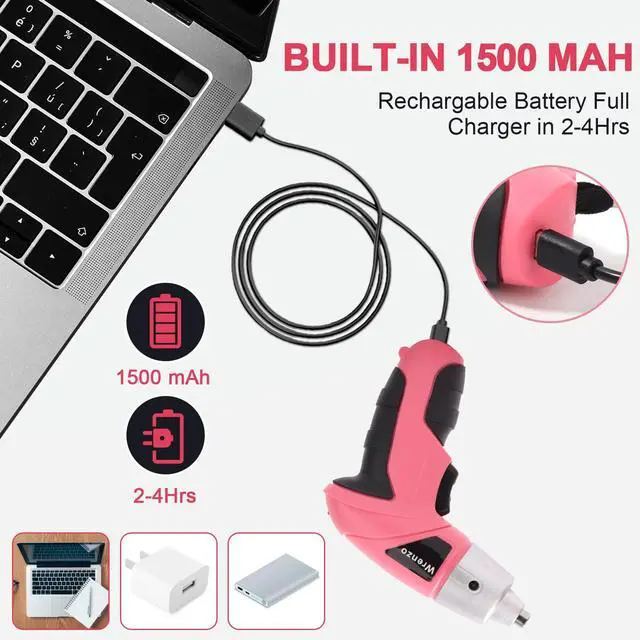 Alt view image 5 of 7 - Electric Screwdriver 28pc 3.6V Pink USB Small Power Screwdriver Set. Cordless & Rechargeable with Driver Bit Set