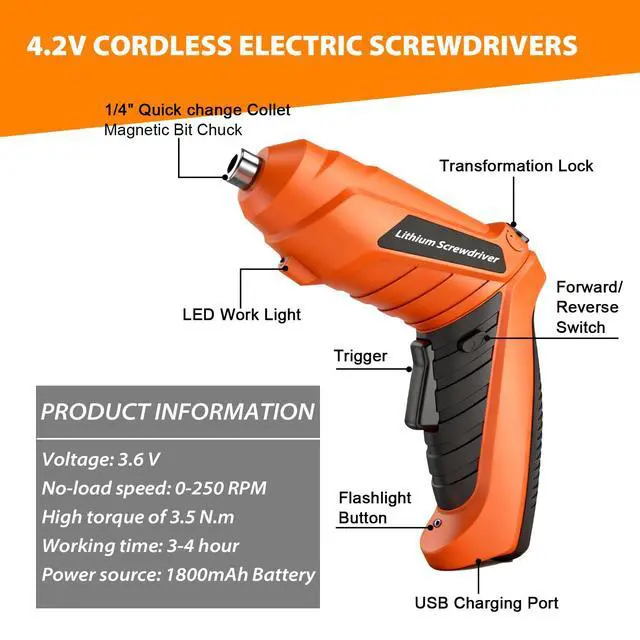 Alt view image 7 of 7 - Electric Screwdriver Cordless, Rechargeable Battery Power Screwdriver Set, 47-in-1 Small Electric Screwdriver with LED Light, USB Cordless Screwdriver
