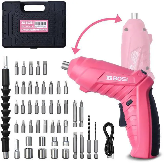 Main image of 3.7V Cordless Power Electric Screwdriver Rechargeable Set, Battery Powered Screwdriver Kit Including 33PCS Bits, Pivoting Handle & Built-in LED Lights, Small Drills Cordless (Pink)