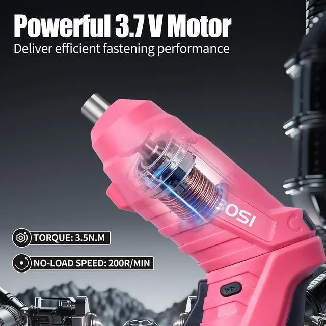 Alt view image 2 of 7 - 3.7V Cordless Power Electric Screwdriver Rechargeable Set, Battery Powered Screwdriver Kit Including 33PCS Bits, Pivoting Handle & Built-in LED Lights, Small Drills Cordless (Pink)