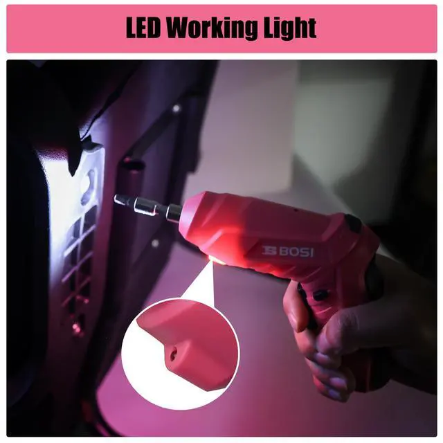Alt view image 4 of 7 - 3.7V Cordless Power Electric Screwdriver Rechargeable Set, Battery Powered Screwdriver Kit Including 33PCS Bits, Pivoting Handle & Built-in LED Lights, Small Drills Cordless (Pink)