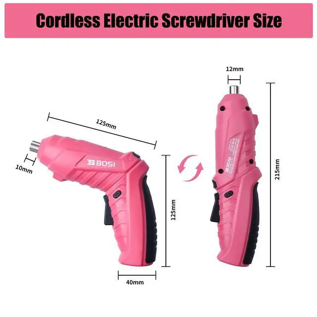 Alt view image 7 of 7 - 3.7V Cordless Power Electric Screwdriver Rechargeable Set, Battery Powered Screwdriver Kit Including 33PCS Bits, Pivoting Handle & Built-in LED Lights, Small Drills Cordless (Pink)
