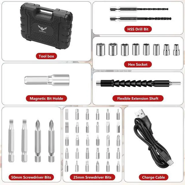 Alt view image 5 of 7 - Electric Screwdriver Cordless, 3.6V Rechargeable Small Screwdriver Set, 3Nm Max Torque, LED Light, Ideal for Electronics Repair, Furniture Assembly&Home DIY