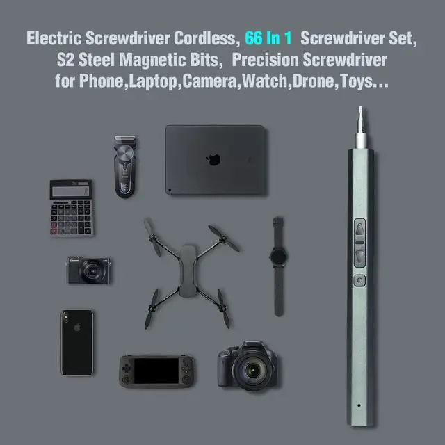 Alt view image 3 of 7 - Mini Electric Screwdriver, 66 in 1 Precision Screwdriver Set Rechargeable Cordless Precision screwdriver Kit 64 Magnetic Bits Power Portable Repair Tool with LED Light for Phone Laptop Watch