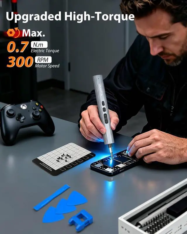 Alt view image 2 of 7 - Mini Electric Screwdriver Set Upgraded: Small Electric Precision Screwdriver Cordless - 30 S2 Bits, 3 Torque Settings, 4 LED Lights, Power Screwdriver Repair Tool Kit for PC RC Electronics