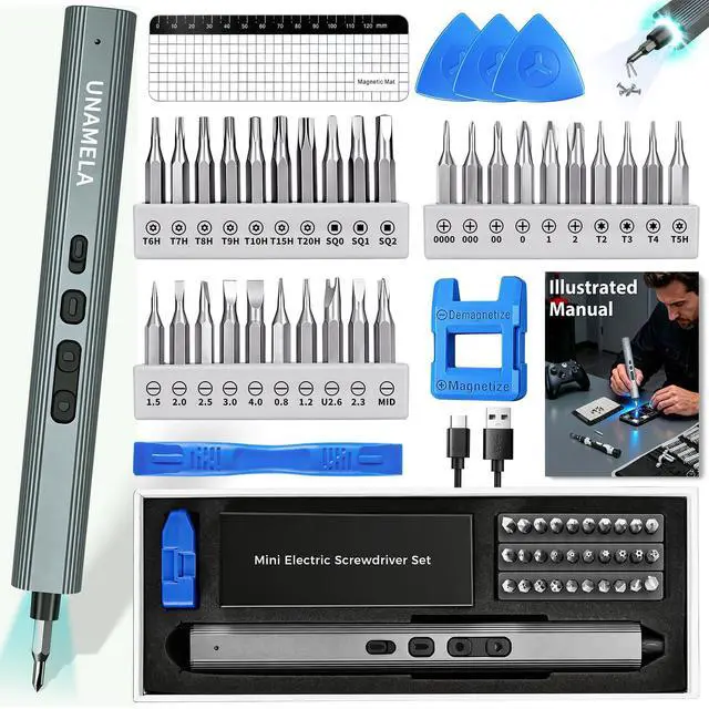 Main image of Mini Electric Screwdriver Set Upgraded: Small Electric Precision Screwdriver Cordless - 30 S2 Bits, 3 Torque Settings, 4 LED Lights, Power Screwdriver Repair Tool Kit for PC RC Electronics