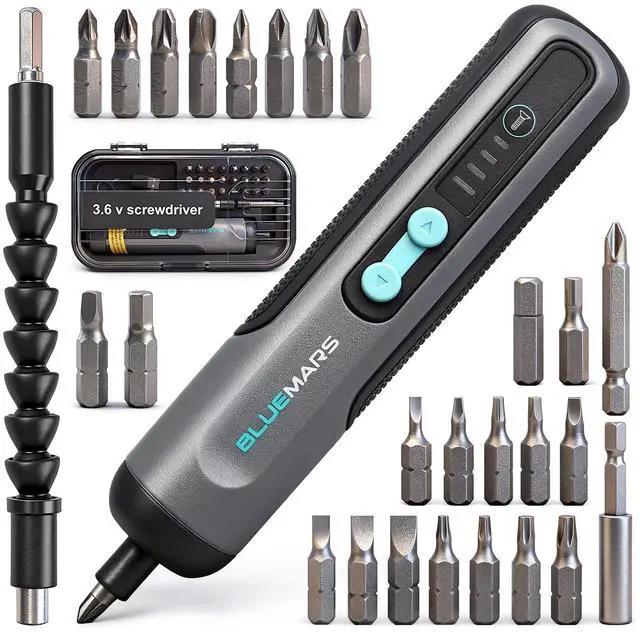 Main image of Electric Rechargeable Screwdriver Set 3.6V 2AH Cordless Mini Small Battery Power Screwdriver with 27-Piece Bit, Dual Led Working Light,Storage Box, Type C Cable,Adjustable Torque (Max 5N.M)