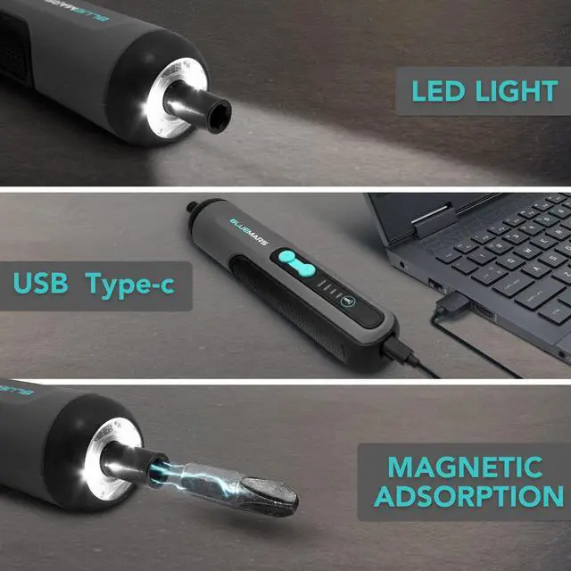 Alt view image 4 of 7 - Electric Rechargeable Screwdriver Set 3.6V 2AH Cordless Mini Small Battery Power Screwdriver with 27-Piece Bit, Dual Led Working Light,Storage Box, Type C Cable,Adjustable Torque (Max 5N.M)