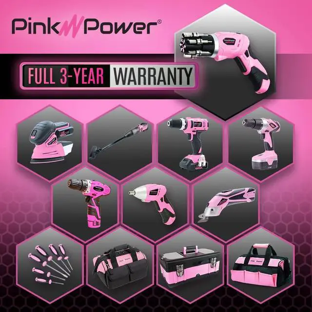 Alt view image 4 of 4 - Pink Power Electric Screwdriver Cordless Mini Drill Set - 4V Rechargeable Pink Cordless Screwdriver Set for Women w Bubble Level LED Light - Small Screw driver with Pivotal Handle and Fold-Out Bits