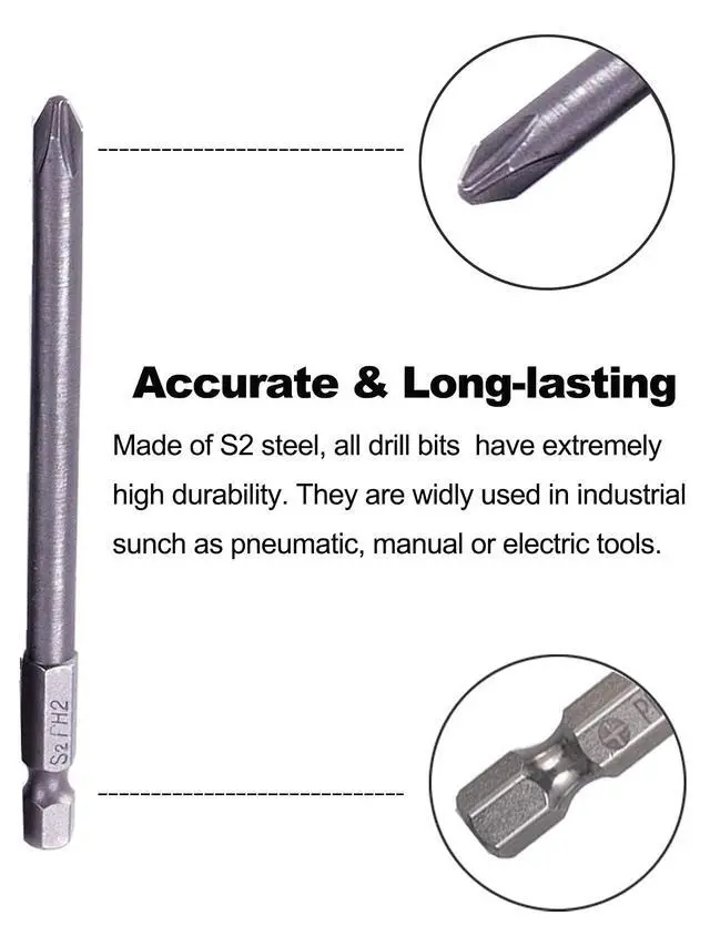 Alt view image 4 of 7 - 10pcs 1/4 Inch Hex Shank Long Magnetic Screwdriver Bits Set 4 in Power Tools (Slotted+Cross Head)