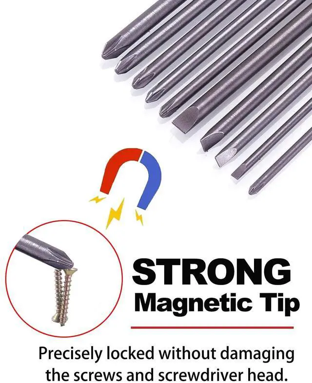 Alt view image 3 of 7 - 10pcs 1/4 Inch Hex Shank Long Magnetic Screwdriver Bits Set 4 in Power Tools (Slotted+Cross Head)