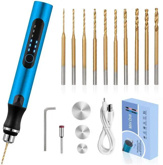 Main image of 3-Speed Cordless Mini Drill Pen With 10 Small Drill Bits,Rechargeable Electric Hand Drill Pin Vise,Resin Drill Set For Jewelry Making, Resin, Plastic, Wood, Keychains DIY (BLUE)