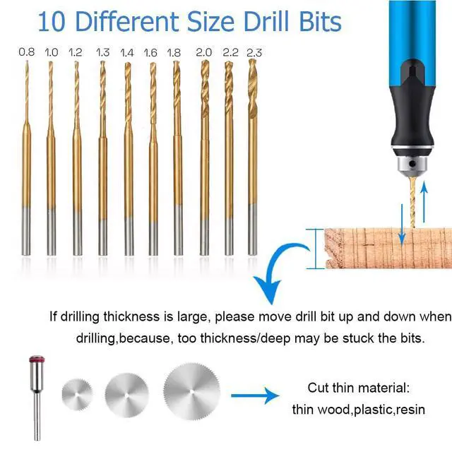 Alt view image 5 of 7 - 3-Speed Cordless Mini Drill Pen With 10 Small Drill Bits,Rechargeable Electric Hand Drill Pin Vise,Resin Drill Set For Jewelry Making, Resin, Plastic, Wood, Keychains DIY (BLUE)