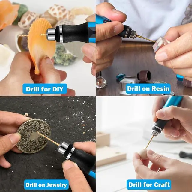 Alt view image 7 of 7 - 3-Speed Cordless Mini Drill Pen With 10 Small Drill Bits,Rechargeable Electric Hand Drill Pin Vise,Resin Drill Set For Jewelry Making, Resin, Plastic, Wood, Keychains DIY (BLUE)
