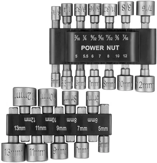 Main image of 23 Pcs Power Nuts Driver Drill Bit Tools Set 1/4'' Driver Hex Shank Keys Metric Socket Wrench Screw Impact Bit Set for Power Tools, Electric Drills Screwdrivers Socket Wrench
