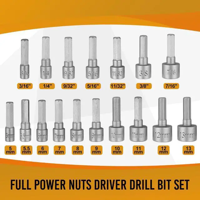 Alt view image 2 of 6 - 23 Pcs Power Nuts Driver Drill Bit Tools Set 1/4'' Driver Hex Shank Keys Metric Socket Wrench Screw Impact Bit Set for Power Tools, Electric Drills Screwdrivers Socket Wrench