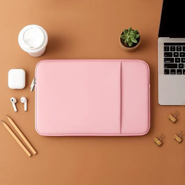 Alt view image 7 of 7 - Laptop Sleeve for MacBook Neo/Air/Pro 13 inches A18/M5/M4/M3/M2/M1 Chip 2026-2020 A3404 A3449 A3240 A3113 with 2 Pockets Tablet Bag Case Accessories (Bright Blush Pink)