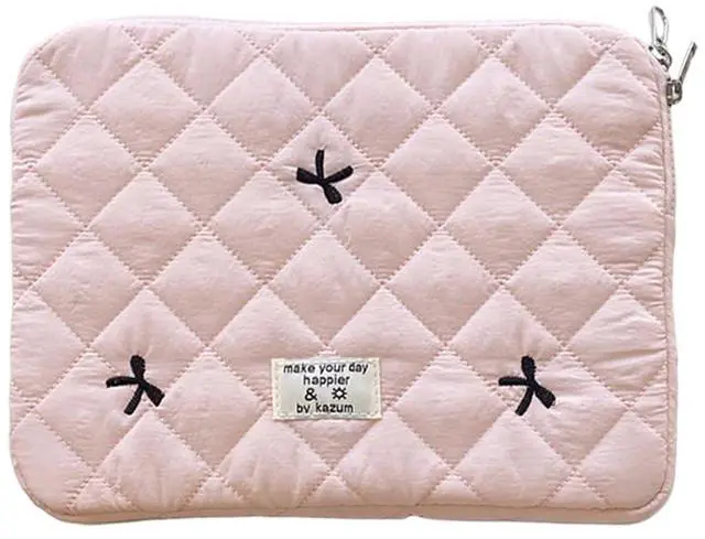 Main image of Puffy Laptop Sleeve Case Cute Quilted Computer Bag, 13 Inch Bow Embroidery Printed Laptop Carrying Cases, Coquette Aesthetics Protective Cover, Compatible with 11" 13" 15" Notebook