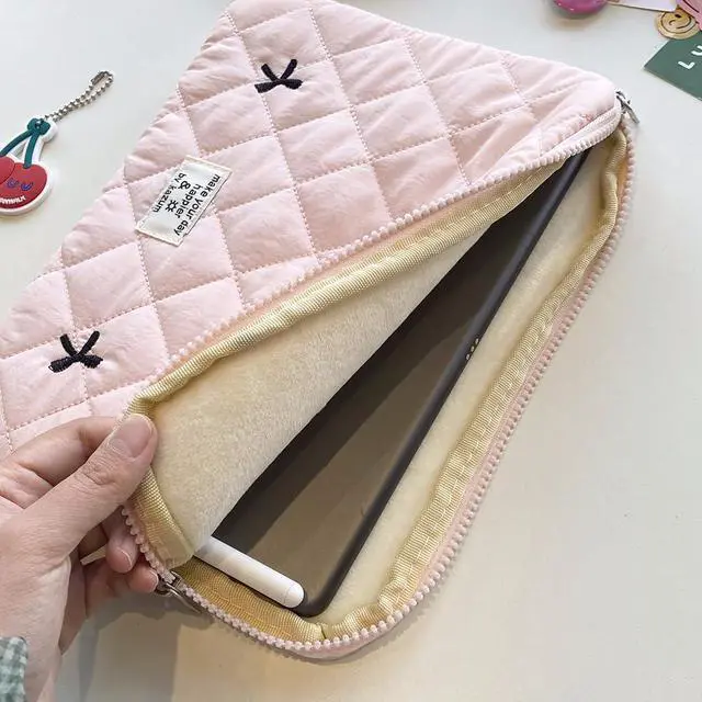 Alt view image 4 of 7 - Puffy Laptop Sleeve Case Cute Quilted Computer Bag, 13 Inch Bow Embroidery Printed Laptop Carrying Cases, Coquette Aesthetics Protective Cover, Compatible with 11" 13" 15" Notebook
