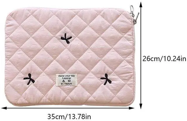 Alt view image 6 of 7 - Puffy Laptop Sleeve Case Cute Quilted Computer Bag, 13 Inch Bow Embroidery Printed Laptop Carrying Cases, Coquette Aesthetics Protective Cover, Compatible with 11" 13" 15" Notebook