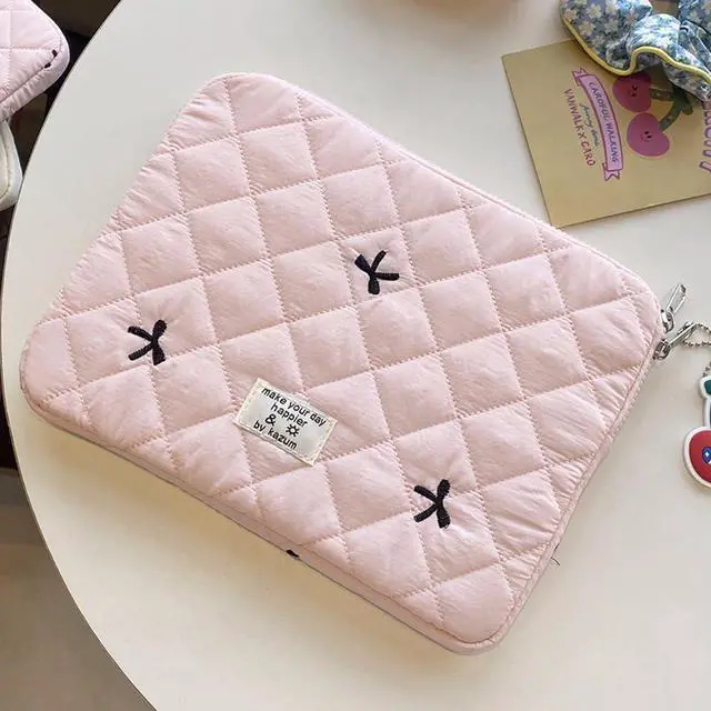 Alt view image 7 of 7 - Puffy Laptop Sleeve Case Cute Quilted Computer Bag, 13 Inch Bow Embroidery Printed Laptop Carrying Cases, Coquette Aesthetics Protective Cover, Compatible with 11" 13" 15" Notebook