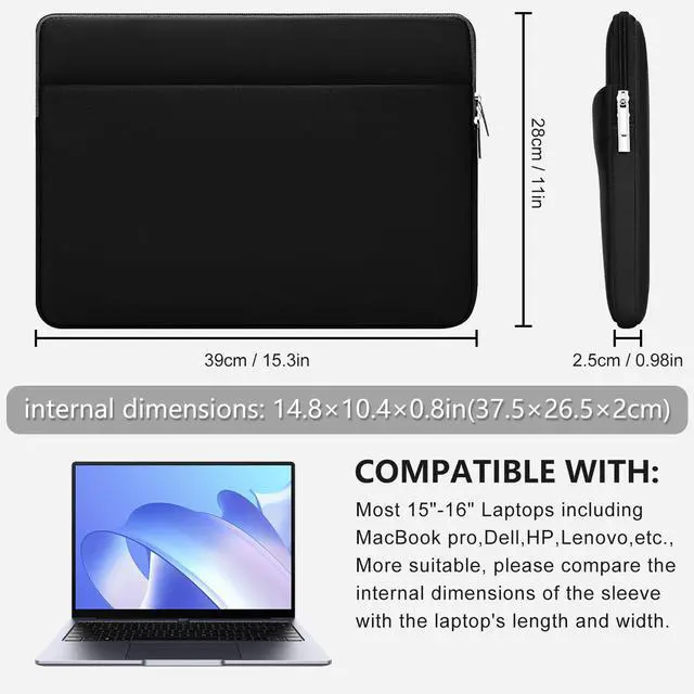 Alt view image 2 of 7 - Laptop Sleeve Bag Compatible with 15 to 16 inches MacBook HP Dell Asus Acer Protective Case with Front Pocket Padded Computer Pouch Cover Protective for 15 to 16 Laptop,Black