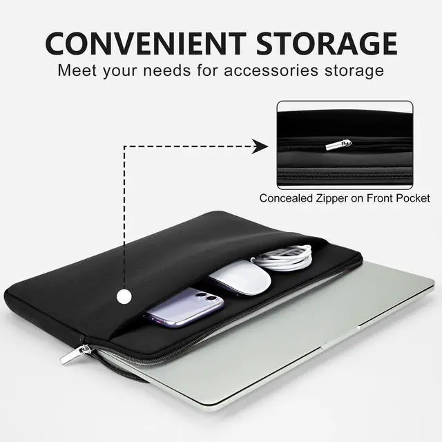 Alt view image 3 of 7 - Laptop Sleeve Bag Compatible with 15 to 16 inches MacBook HP Dell Asus Acer Protective Case with Front Pocket Padded Computer Pouch Cover Protective for 15 to 16 Laptop,Black
