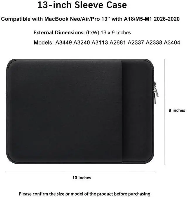 Alt view image 2 of 7 - Laptop Sleeve for MacBook Neo/Air/Pro 13 inches A18/M5/M4/M3/M2/M1 Chip 2026-2020 A3404 A3449 A3240 with 2 Pockets Tablet Bag Case Accessories