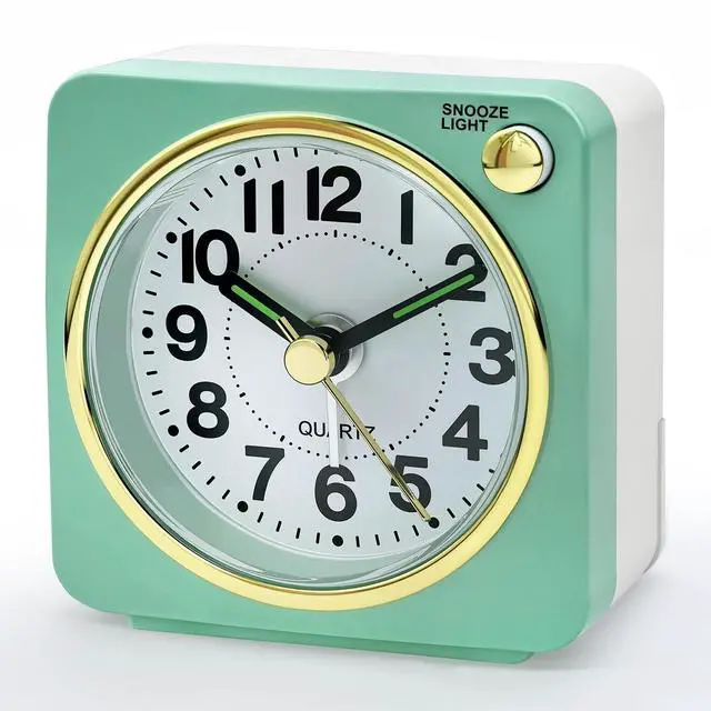 Main image of Ultra Small Battery Analog Travel Alarm Clock, Retro Bedside Table Clocks for Bedrooms, Desk Clock, Vintage Home Decor for Bathroom Kichen Living Room, Mint
