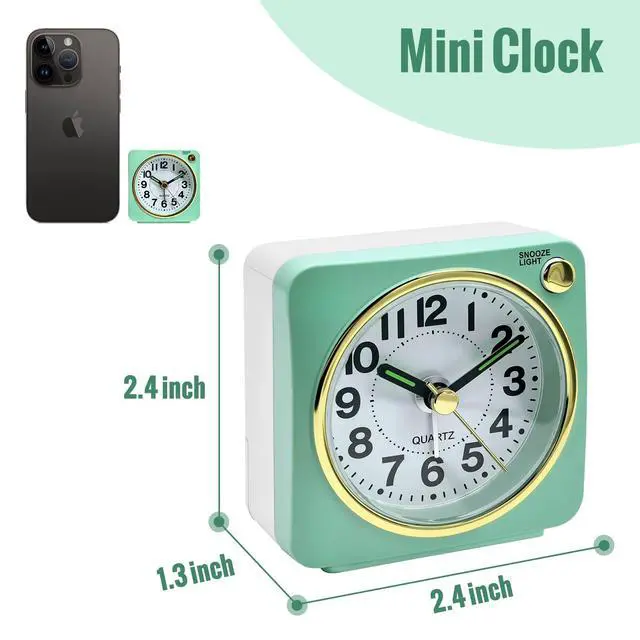 Alt view image 2 of 7 - Ultra Small Battery Analog Travel Alarm Clock, Retro Bedside Table Clocks for Bedrooms, Desk Clock, Vintage Home Decor for Bathroom Kichen Living Room, Mint